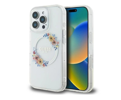 Etui / obudowa na smartfona Guess IML Flowers Wreath do iPhone 16 Pro przeźroczysty